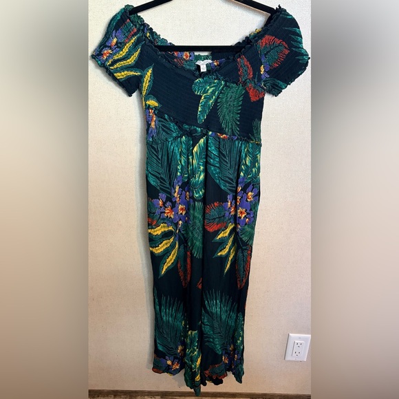 Patrons of Peace Pants - Patrons of Peace Off The Shoulder Jumpsuit Size Small Tropical Print Beach Boho